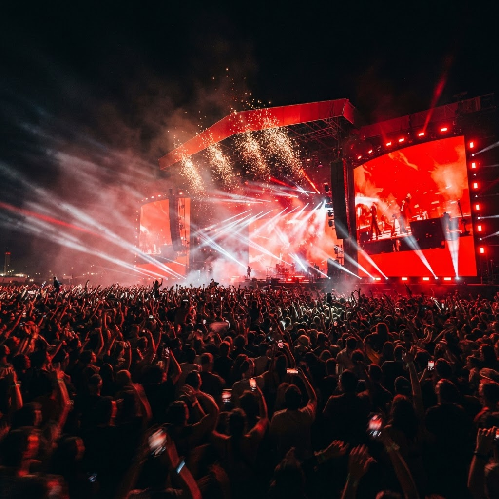 Go Live Media event stage during a live show with lasers and crowd
